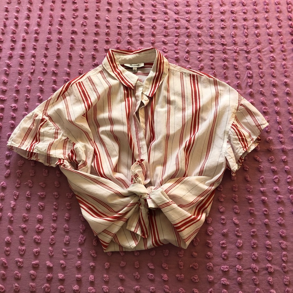 Madewell Central Stripe Ruffle Sleeve Shirt